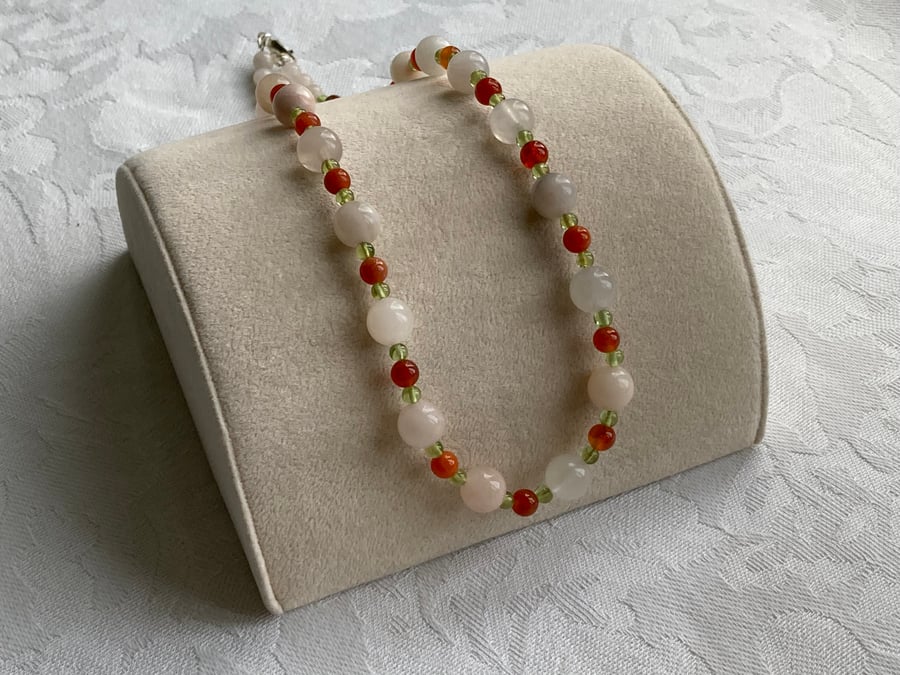 Peach Aventurine, Peridot & Agate Necklace