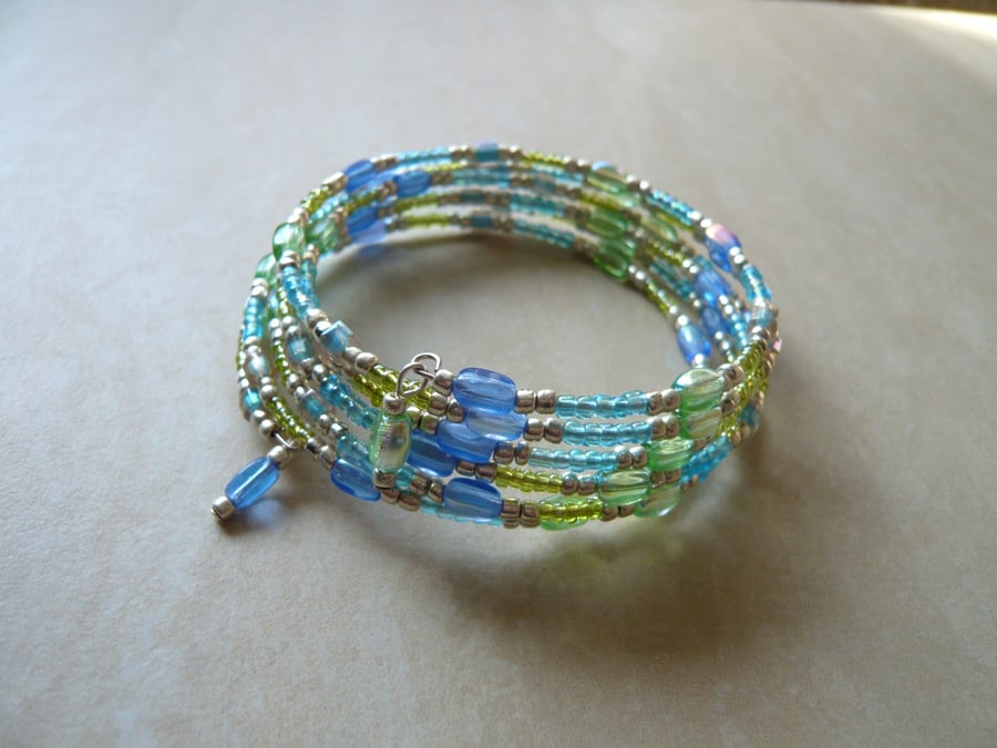 Blue and Green Memory Wire Bracelet