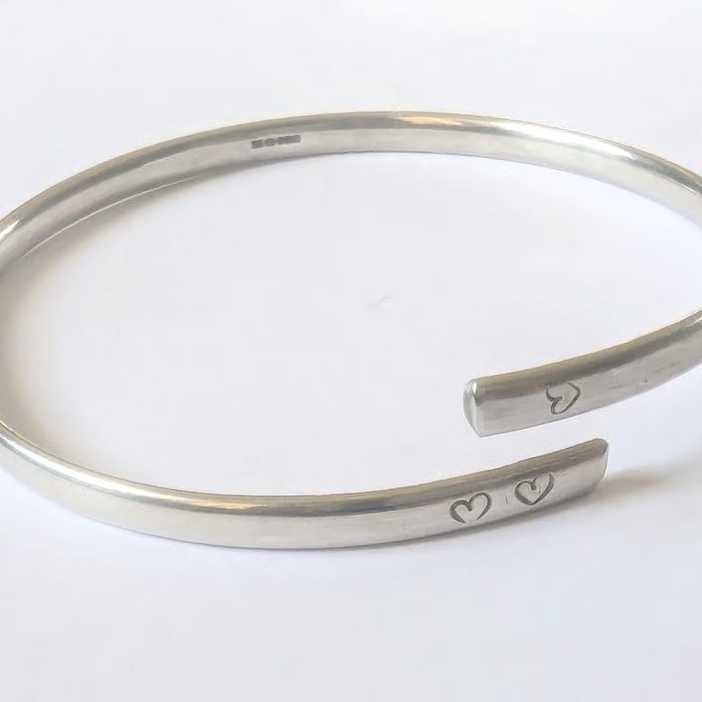 MUM and Heart Bangle, Recycled Sterling Silver, Hand Stamped
