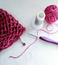 Cerise Pink and Silver Sparkly Crochet Diamond Mesh Skull Cap - Image 5