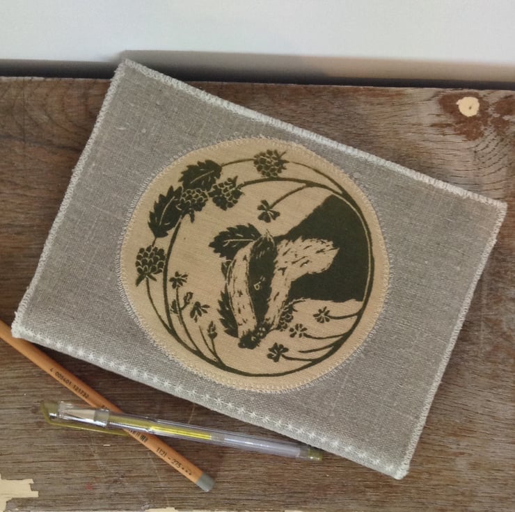 Hand Printed Linen A5 Notebook Cover - Folksy