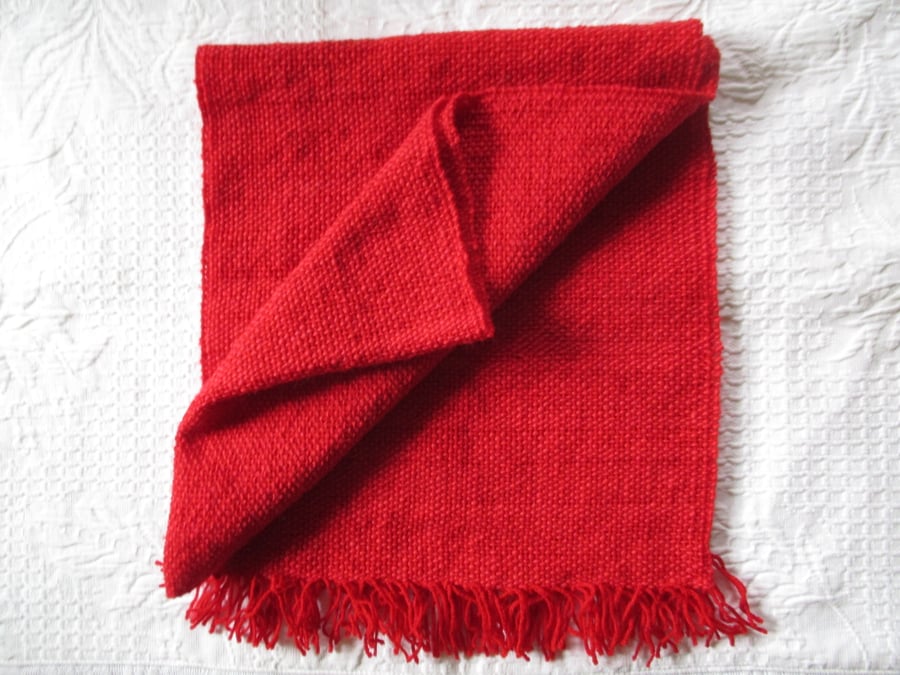 Hand Woven Alpaca Scarf, bright red, a splash of colour for any outfit.