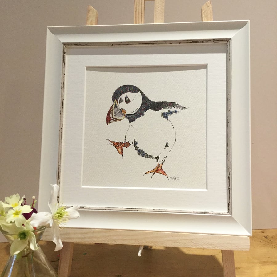 Small Framed Dancing Puffin 