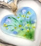 Pretty Glass & Wicker Floral Hanging Heart 