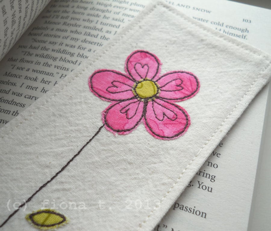 pink embroidered fabric bookmark - for macmillan
