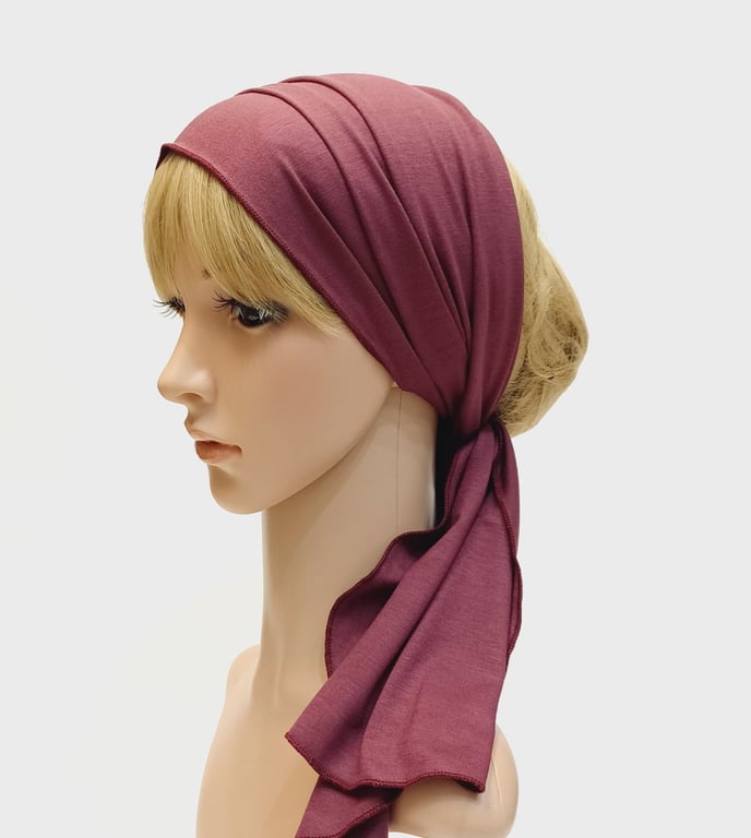 Stretchy long viscose jersey headscarf dreadlocks hair scarf aubergine hair tie