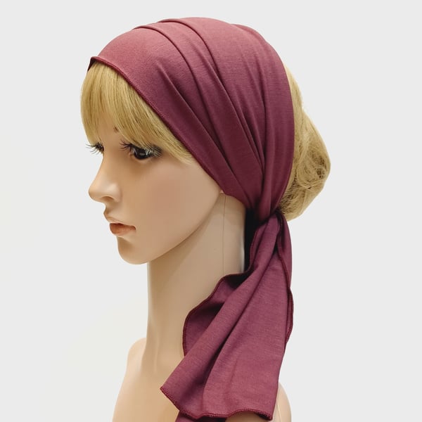 Stretchy long viscose jersey headscarf dreadlocks hair scarf aubergine hair tie
