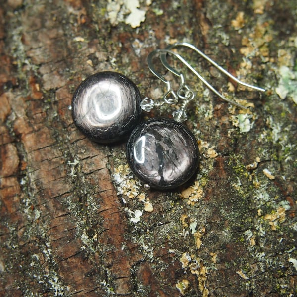 "Dark chocolate" hypersthene earrings