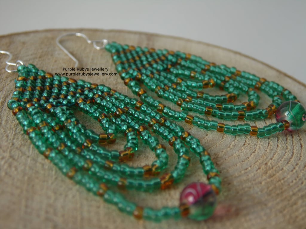 Watermelon, Jade & Topaz Beaded Teardrop Earrings Boho Earrings E557