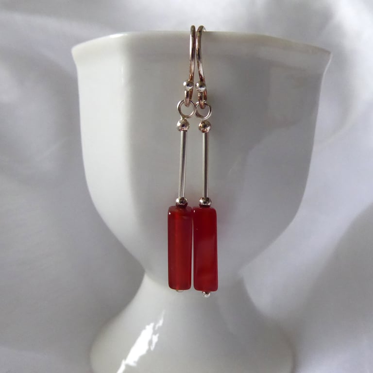 Sterling Silver and Rectangular Carnelian drop Earrings