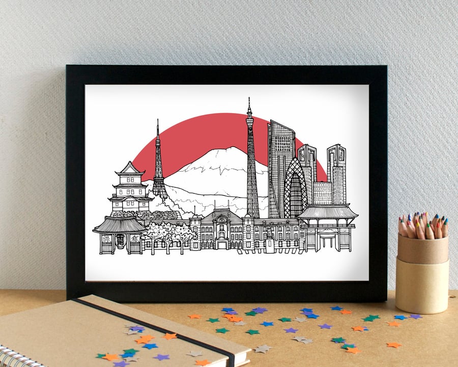 Tokyo Landmarks Skyline Art Print