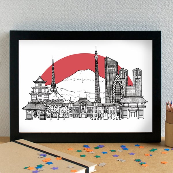 Tokyo Landmarks Skyline Art Print
