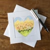 Water colour garden silhouette heart art card. 