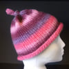 Handknit GIRLS KNOTTY TOP BEANIE Stripey Pinks