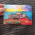 A6 art print blank greetings card: The Old Lifeboat Station, Hilbre Island