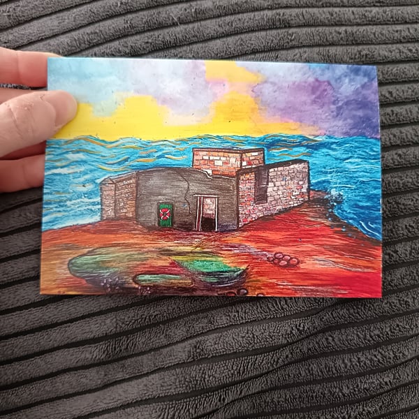 A6 art print blank greetings card: The Old Lifeboat Station, Hilbre Island