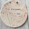 Welcome house sign, pottery, clay, glazed & kiln fired  FREE p&p