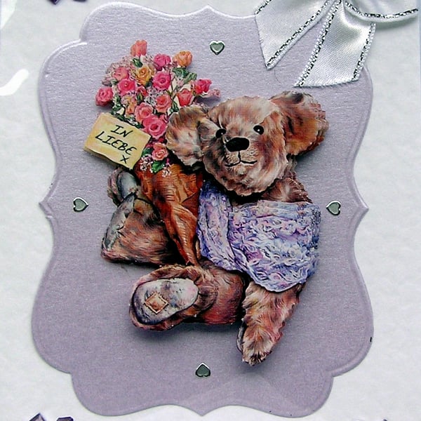 Teddy Bear Hand Crafted 3D Decoupage Card - Blank for any Occasion (2323)