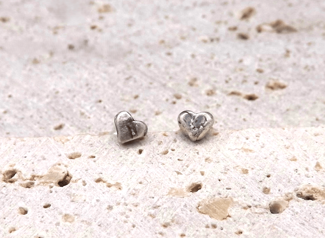 Recycled Sterling Silver Dainty Heart Stud Earrings.