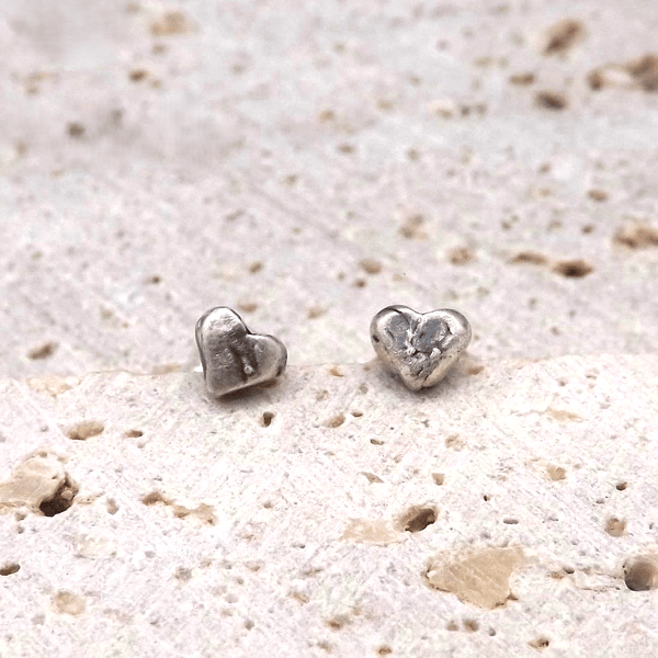 Recycled Sterling Silver Dainty Heart Stud Earrings.