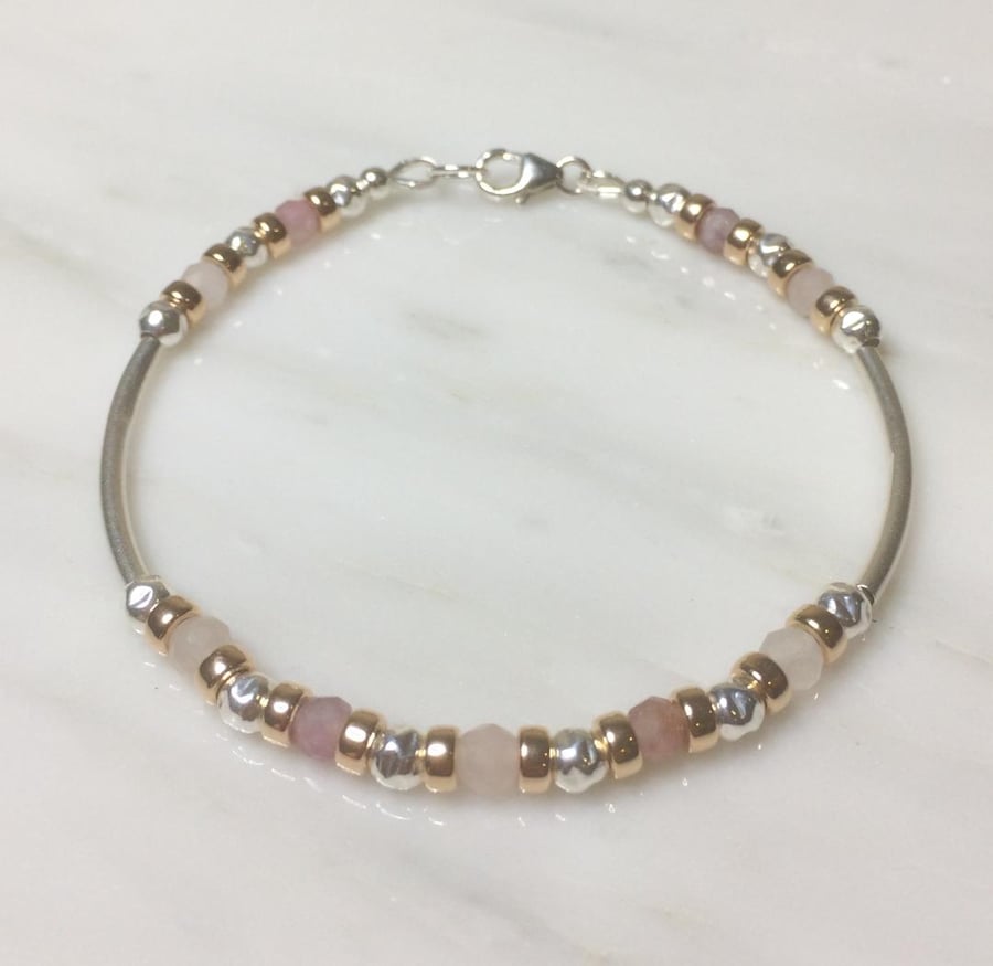 rose quartz and sterling silver bangle bracelet