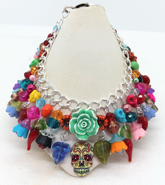  SALE Day of the Dead themed charm bracelet- one of a kind