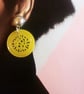 Bright lemon yellow vintage filigree vintage button - 925 silver earrings 
