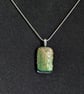 Dichroic Fused Glass Gold coloured Pendant Necklace new and handmade in UK