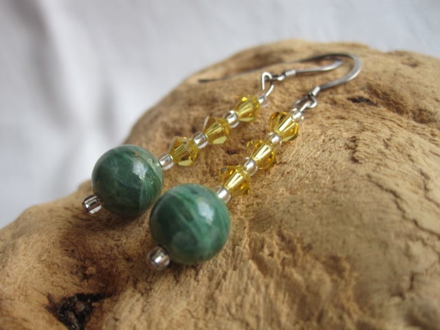 African Jade and Austrian Crystal Earrings