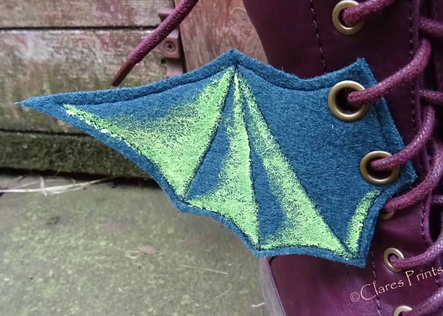 Steampunk Fabric Boot Wings Bat Wings Green Cosplay