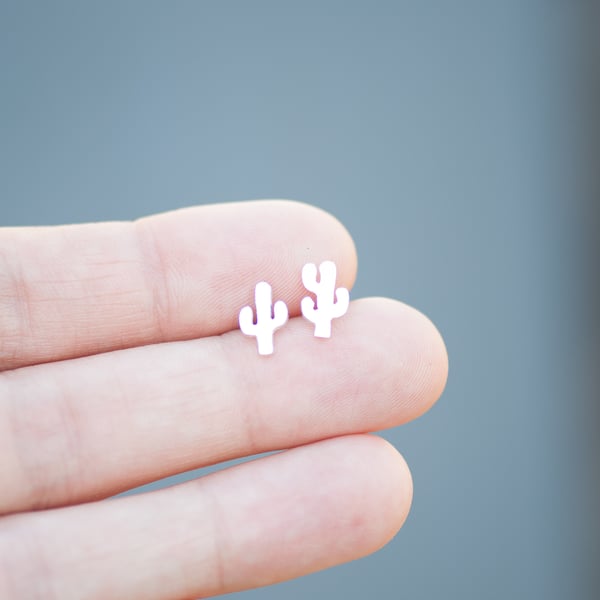 Teeny Sterling Silver Cactus Earrings