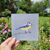 Blue-tit card, printed on recycled card, blank