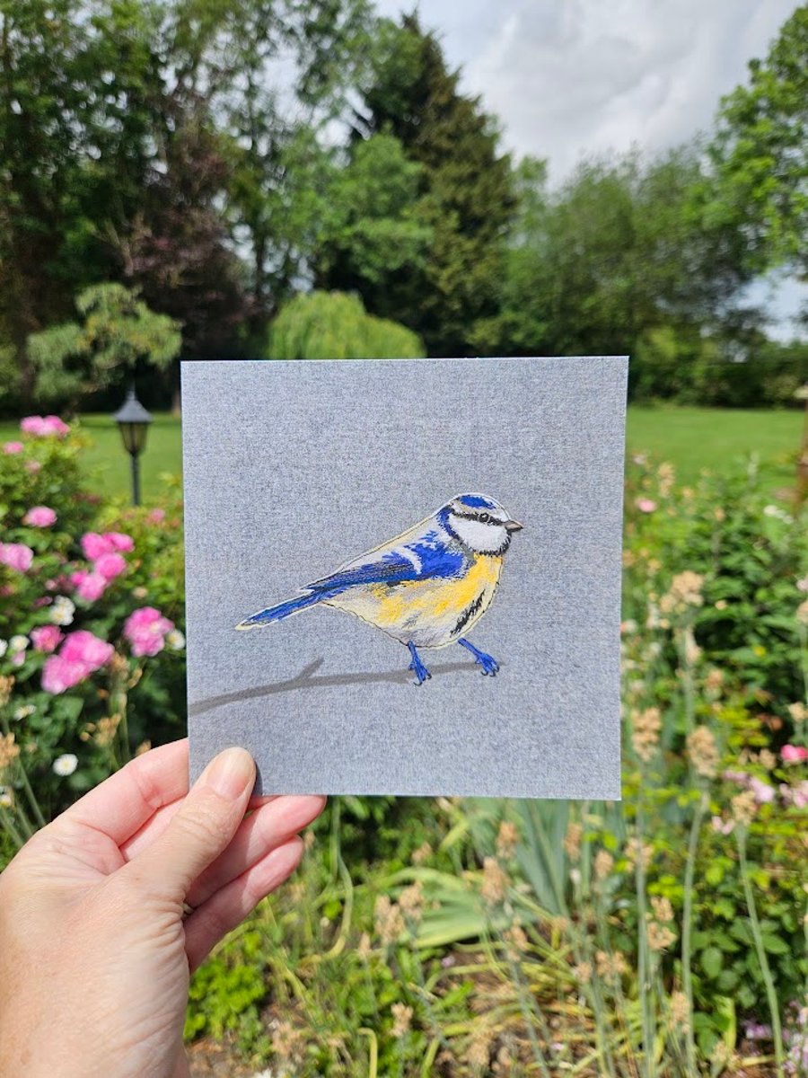 Blue-tit card, printed on recycled card, blank