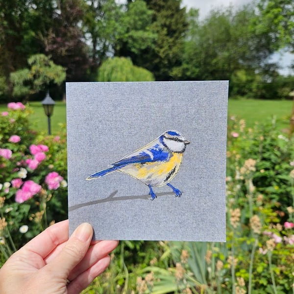 Blue-tit card, printed on recycled card, blank