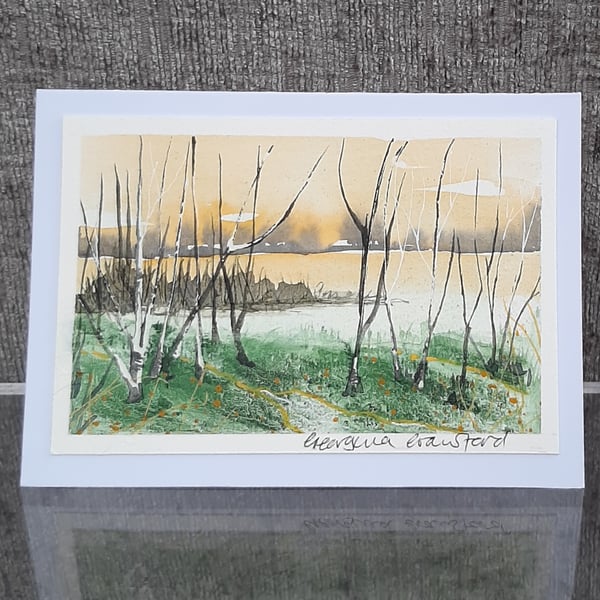 Gentle Light. Countryside View Blank Card. Original Painting