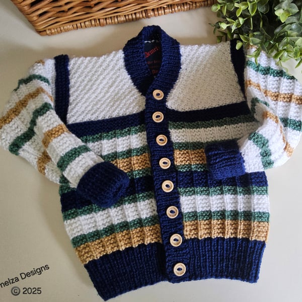 Hand Knitted Designer Toddler Boy's Cardigan Size 2-3 years size