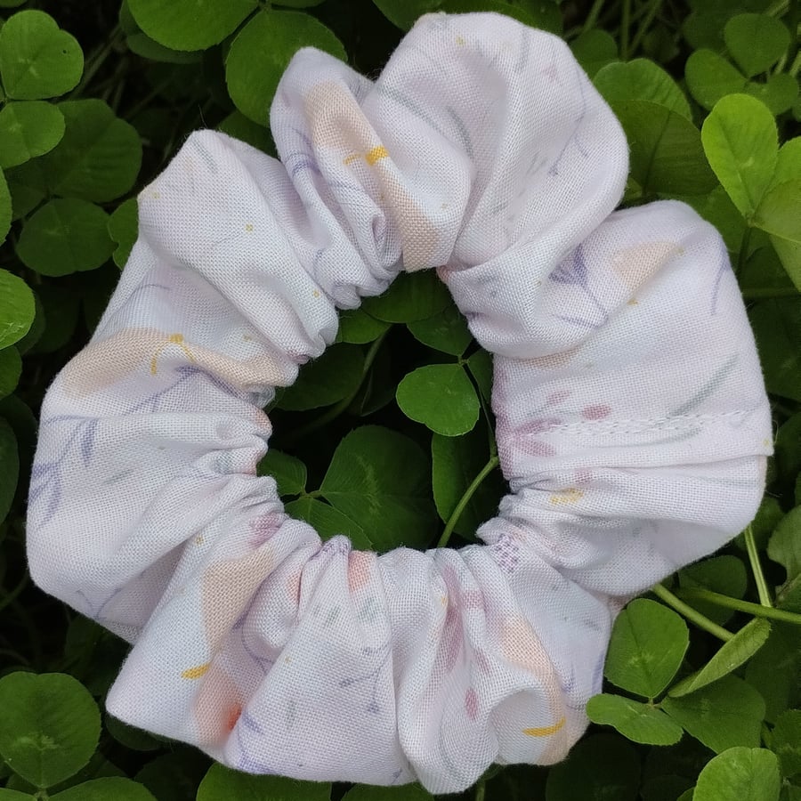 Floral white and pastel pink butterfly scrunchie