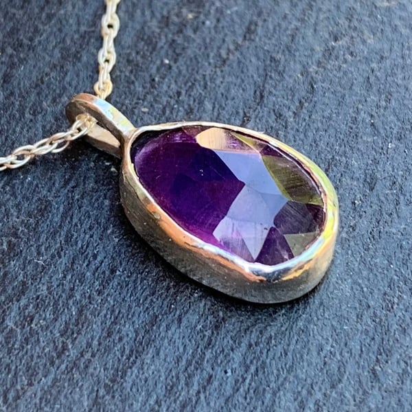 Unique Rose Cut Amethyst and Sterling Silver Pendant