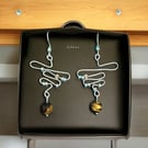 9ct Gold & Sterling Silver Tigers Eye Earrings,  Gift Boxed