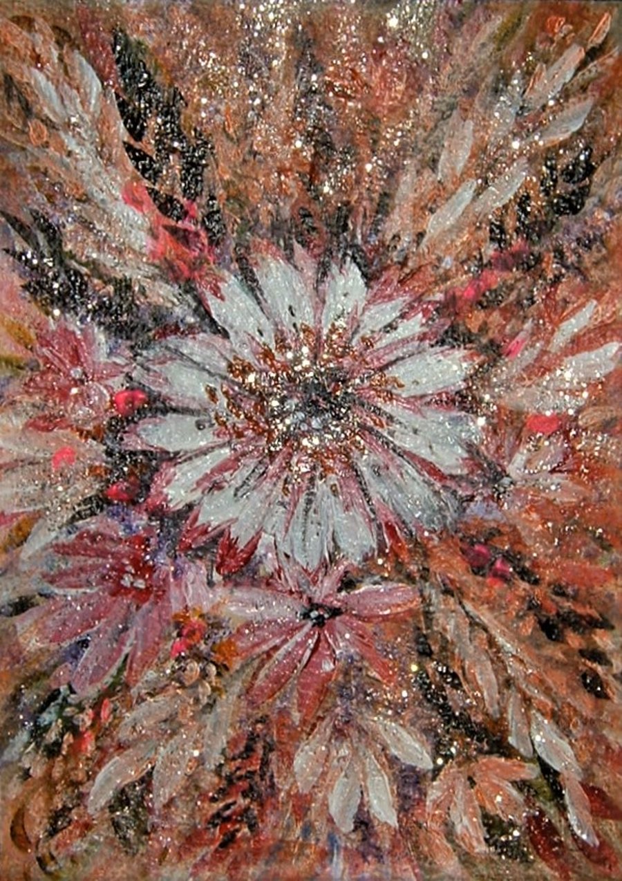 original art glitter floral painting ( ref f157)