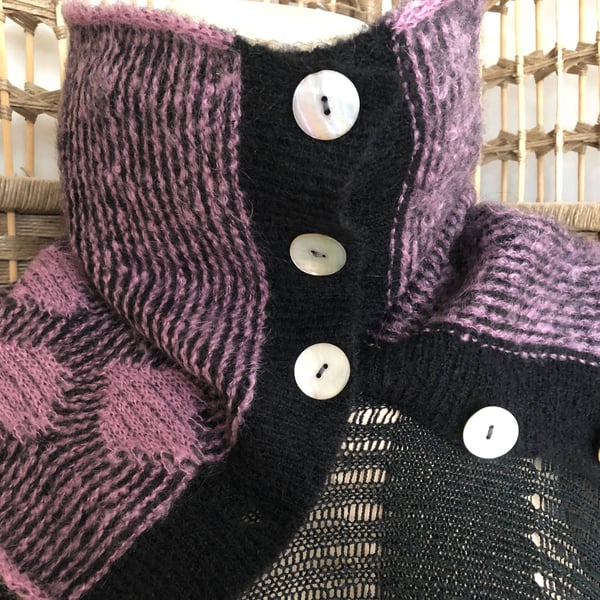 Alpaca and Kid Mohair Collar in Black and Lilac supersoft yarns