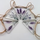 Lavender fused glass bunting, gift for mum, wall decor, garden art. 
