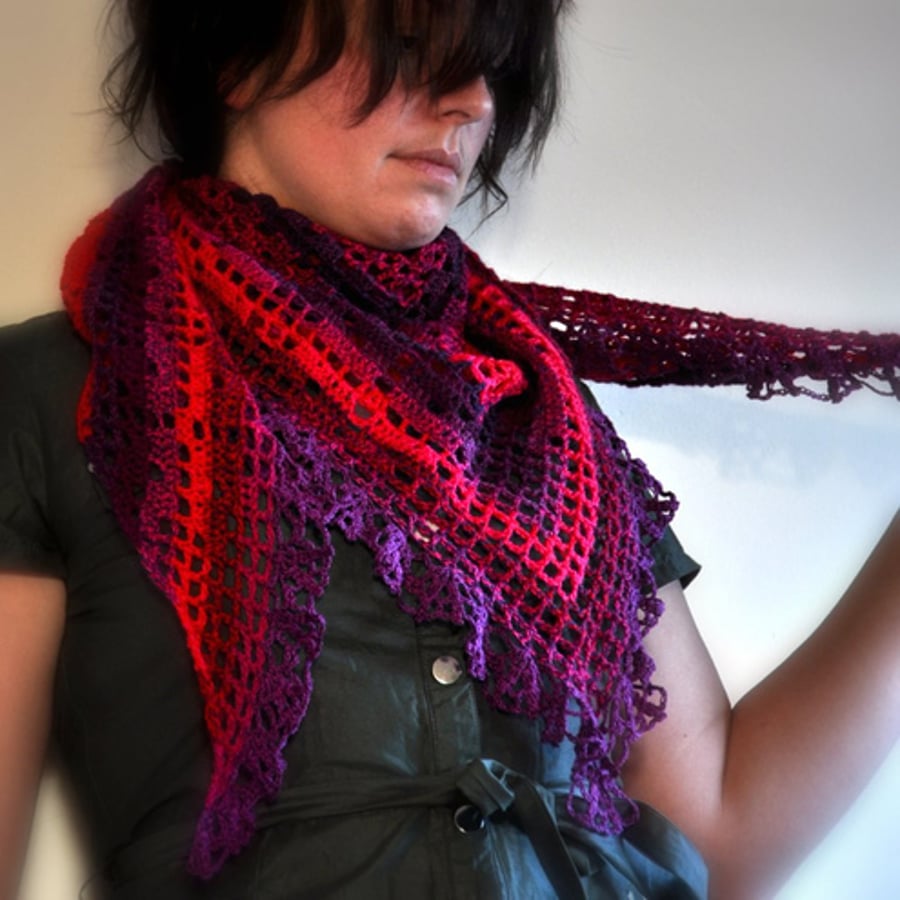 Triangular Gypsy Shawl in Plums and Berries