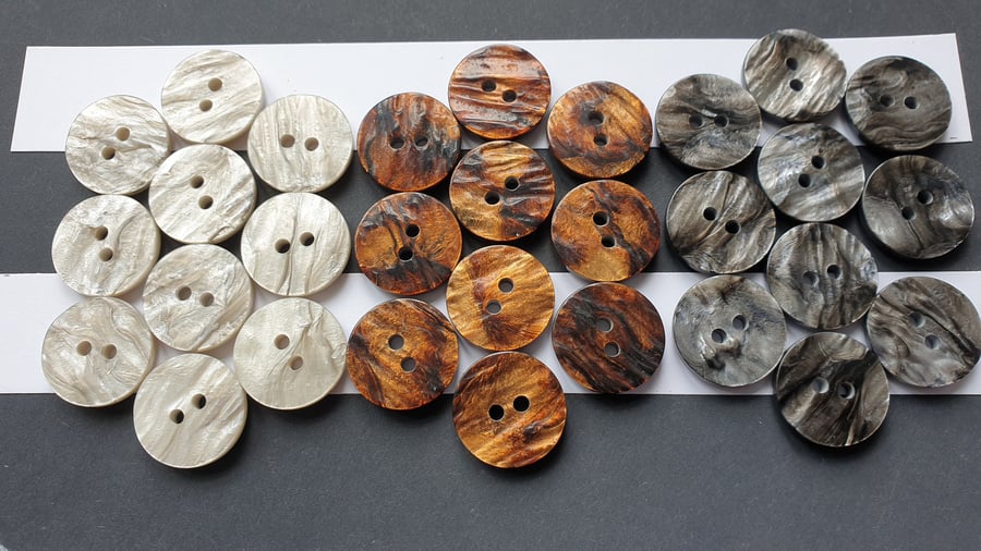 23mm 36L Italian random Polyester Buttons in 3 bespoke colours