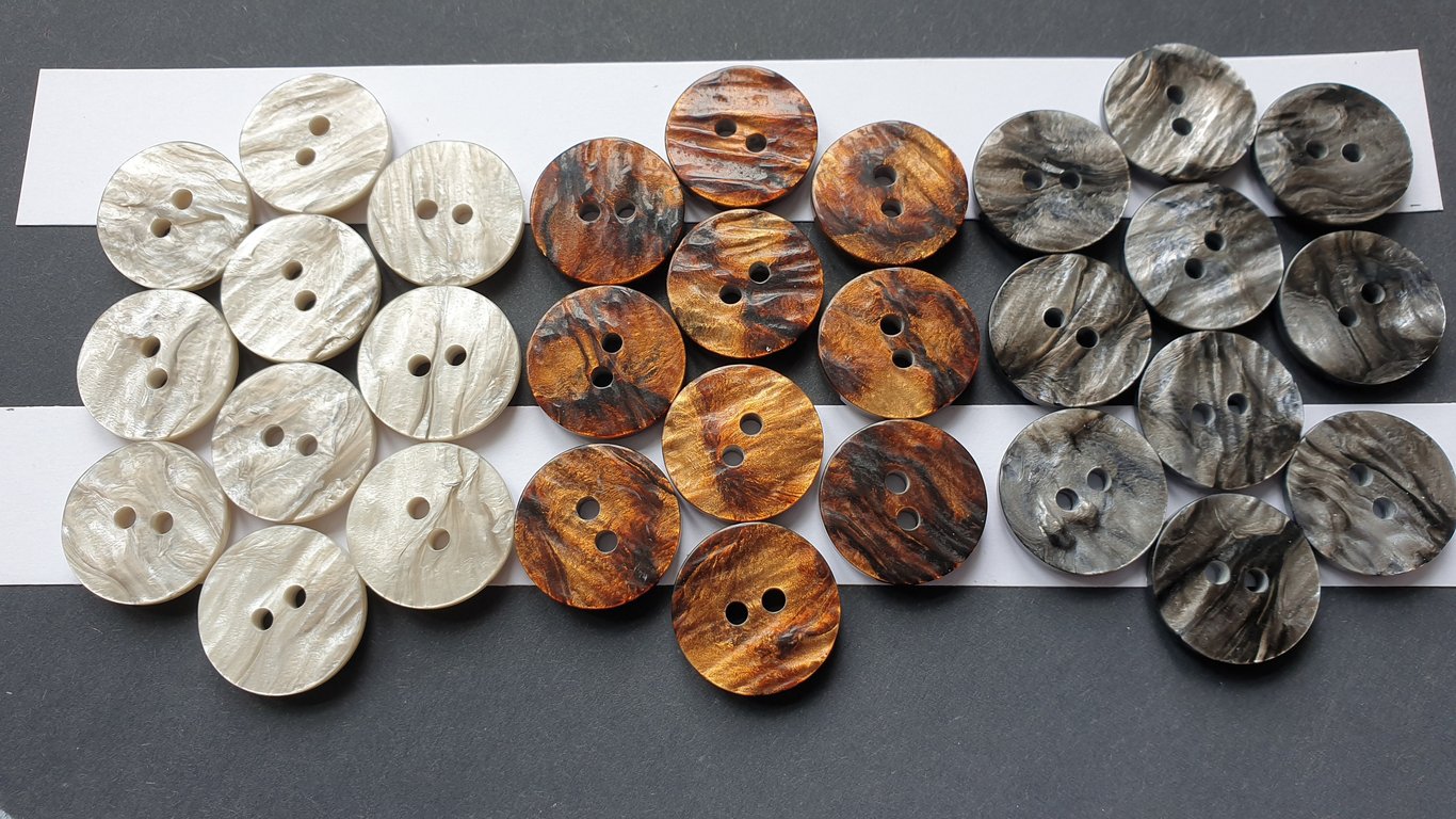 23mm 36L Italian random Polyester Buttons in 3 bespoke colours