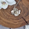Real Origami rose preserved in silver, pendant necklace