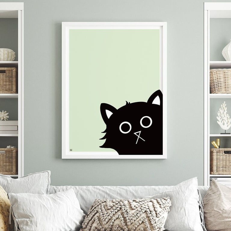 Black Cat Print, Cat Lover Gift, Curious Cat Art, Cat Print, Cat Wall Art, 1