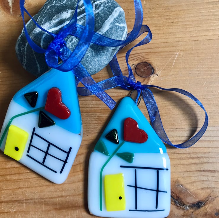 Fused glass house, suncatcher, wall hanging, Ho... Folksy