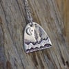 Sterling silver trees and stars landscape scene pendant 