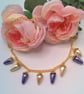 Purple and Cream Pearl Drop Beads on a Gold Plated Chain Necklace and Earrings - Image 2